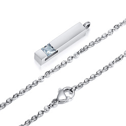 Нержавеющая Сталь Цвет Ожерелье с кулоном из урны и пепла из прозрачного кубического циркония, мемориальные украшения из нержавеющей стали для женщин, цвет нержавеющей стали, 19.69 дюйм (50 см)