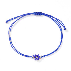 Синий Регулируемые браслеты из стеклянных бисерных звеньев, Браслеты из вощеной нити, плетеные для женщин, цветок, синие, 11.02 дюйм (28 см)