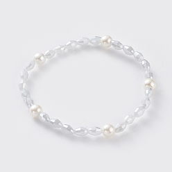 Gainsboro Electroplate Glass Beads Stretch Bracelets, with Glass Pearl Round Beads, Gainsboro, 2-1/8 inch~2-1/4 inch(5.5~5.8cm)