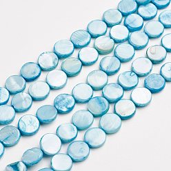 Голубой Естественных пресноводных стеклянные бусы, плоско-круглые, голубой, 10 мм