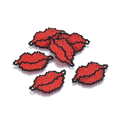 Red MIYUKI & TOHO Handmade Japanese Seed Beads Links, Loom Pattern, Lip, Red, 20~21x35~36x1.6mm, Hole: 1.8mm
