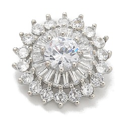 Платина Стойка покрытие латунные микропаве прозрачные кубические циркониевые кнопки, долговечный, без свинца и без кадмия, цветок, 1-луночное, платина, 20x10 мм, отверстие : 1.6 мм