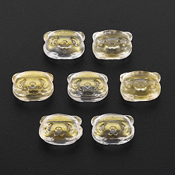 Hellgoldrutengelb Zweifarbige transparente sprühlackierte Glasperlen, mit Glitzerpulver, Bär, hellgoldrutengelb, 10x13x8.5 mm, Bohrung: 1 mm