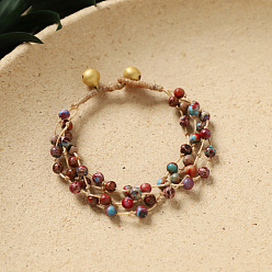 Imperial Jasper Dyed Natural Imperial Jasper Round Braided Bead Multi-strand Bracelets for Women, Cerise, 6.30~6.69 inch(16~17cm)