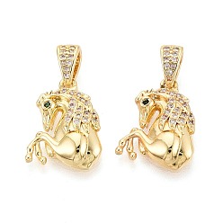 Real 18K Gold Plated & Gunmetal Латунные микропаве прозрачные подвески с фианитом, лошади прелести, настоящее золото 18 k и бронза, 18x14x4 мм, отверстие : 5x3 мм