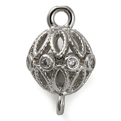 Платина Шармы-соединители из латуни с микропаве из прозрачного кубического циркония, полые круглые звенья, без свинца и без кадмия, платина, 13x8.5 мм, отверстие : 1.6 мм