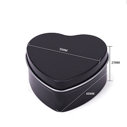 Black Heart Shaped Tinplate Candle Tins with Lid, Empty Candle Jar Containers for Candle Making, Black, 60x59x27mm