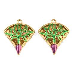 Real 18K Gold Plated 304 Stainless Steel Enamel Pendants, Fan Charms, Ion Plating(IP), Real 18K Gold Plated, 31.5x26.5x8mm, Hole: 1.6mm