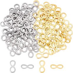 Couleur Mélangete 100pcs 2 couleurs 304 connecteurs à maillons en acier inoxydable, infini, couleur mixte, 4.5x10x0.7~1mm, Trou: 2.5x3.3~3.5mm, 50 pcs / couleur