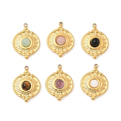 Смешанные камни Природные смешанные подвески драгоценных камней, с 304 фурнитурой из нержавеющей стали, ионное покрытие (ip), плоские круглые прелести, реальный 18 k позолоченный, 17x12.5x4 мм, отверстие : 1.2 мм