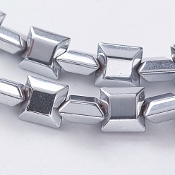 Platinum Plated PVD Vacuum Plating Electroplate Non-magnetic Synthetic Hematite Beads Strands, Grade A, Faceted, Square, Platinum Plated, 6x6x3mm, Hole: 1mm, about 80pcs/strand, 15.7 inch(40cm)