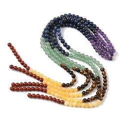 Смешанные камни Нити бусин из натуральной красной яшмы, желтого нефрита, зеленого авантюрина, тигрового глаза, содалита и аметиста, круглые, 6.5~7 мм, отверстие : 1.2 мм, около 62 шт / нитка, 114.84~4.88'' (37.7~37.8 см)