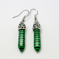 Малахит Серьги из синтетического малахита, с крючками серьги сплава, 50~56x8 мм, штифты : 1 мм