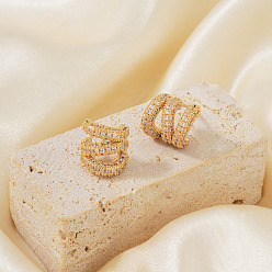 Золотой Латунь серьги, с кубического циркония, золотые, 13x12 мм