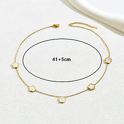 Белый Элегантные ожерелья из нержавеющей стали с ракушками и цветочными звеньями для женщин, золотые, белые, 16.14 дюйм (41 см)