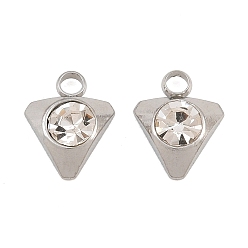 Crystal 201 Stainless Steel Rhinestone Pendants, Triangle Charms, Stainless Steel Color, Crystal, 10x8x4mm, Hole: 2mm
