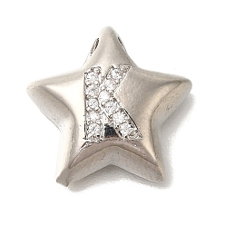 Letter K Стойка металлическая латунная микропрофилированная кубическая циркония подвески, долговечный, без кадмия и без свинца, буквы, платина, Письмо K, 15.5x16.5x5.5 мм, отверстие : 3 мм