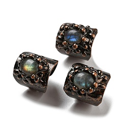 Лабрадорита Овальные открытые манжеты из натурального лабрадорита, кольцо на палец из красной меди и олова, без кадмия и без свинца, внутренний диаметр: 16.5~17 мм