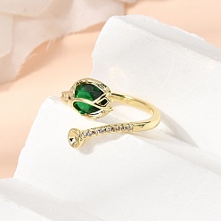 Настоящее золото 18K Открытые кольца манжеты из латуни с микропаве и кубическим цирконием, цветок, стойки покрытие, без кадмия и без свинца, долговечный, реальный 18 k позолоченный, 14 мм, внутренний диаметр: 17 мм