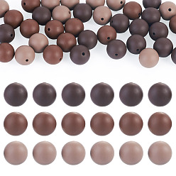 Coconut Marrón 45 piezas 3 colores perlas focales redondas de silicona, coco marrón, 15 mm, agujero: 2 mm, 15 piezas / color