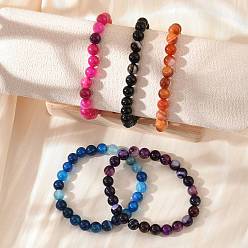 (52) Непрозрачная лаванда Полосатые агатовые / полосатые агатовые вышитые бисером браслеты, круглые, разноцветные, 2-1/8 дюйм (55 мм)