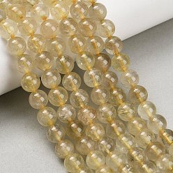 Rutilated Кварц Природного золота Rutilated кварцевые нити бисера, круглые, окрашенная и подогревом, 6~6.8 мм, отверстие : 0.7 мм, около 60 шт / нитка, 15.35'' (39 см)
