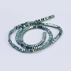Зеленое Покрытие Гальванизировать немагнитных синтетический гематит бисер пряди, прямоугольные, зеленый покрытием, 4x2x2 мм, отверстие : 1 мм, около 207 шт / нитка, 15.5 дюйм (39.5 см)