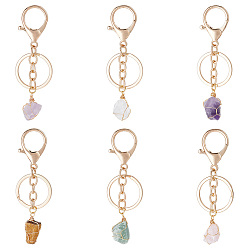 Смешанные камни 6шт 6 стили самородки натуральный драгоценный камень проволока обернутый брелок для ключей, для сумочки, украшение автомобиля, 8~9 см, 1 шт / стиль