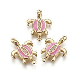 Pink Соединители латунные эмалевые звенья, с кубического циркония, Морская черепаха, золотые, розовые, 19.5x13.5x3 мм, отверстие : 1 мм