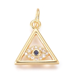 Золотой Латунные микро проложить кубического циркония подвески, с целью перехода в кольце, треугольник со сном, прозрачные, золотые, 13x12x2 мм, отверстие : 2.4 мм
