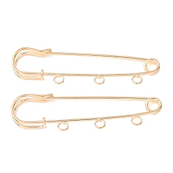 Light Gold Broches épingles de sûreté en fer, épingles à kilt à triple boucle, or et de lumière, 21x70x6mm, Trou: 3.5mm