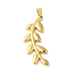 Golden PVD Vacuum Plating 304 Stainless Steel Pendants, Leafy Branch Charms, Golden, 42x17x3.5mm, Hole: 7x4mm