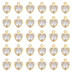 Corazón 80 piezas de dijes de zirconia cúbica micro pavé de latón, dorado, corazón, 9x6.5x3.5 mm, agujero: 1 mm