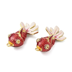 (123L) Белый крем непрозрачный блеск Латунные микропроволочные кубические циркониевые подвески из эмали, рыба, реальный 18 k позолоченный, огнеупорный кирпич, 36x18x12 мм, отверстие : 1.6 мм