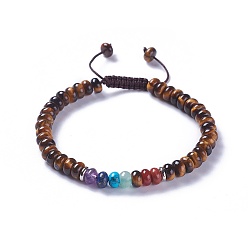 Œil De Tigre Nylon réglable bracelets cordon tressé de perles, avec des perles d'oeil de tigre naturelles et des résultats en alliage, 2-1/8 pouces ~ 2-1/2 pouces (5.4~6.5 cm)