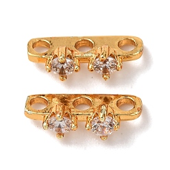 Настоящее золото 18K Латунные проставки с прозрачными кубическими циркониями, инкрустированные кристаллами., прямоугольные, реальный 3 k позолоченный, 18 мм, отверстие : 11.5x3.5x4.5 мм