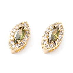 Светло-зеленый Коричневый Стойки обшивки латунь микро проложить кубического циркония бусы, долговечный, реальный 18 k позолоченный, без кадмия, без никеля и без свинца, лошадиный глаз , оливковый, 10x6x6 мм, отверстие : 3~5x2 мм