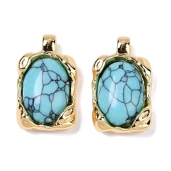 Синтетическая Бирюза Латунь с подвесками из драгоценных камней, прямоугольные, 21.5x12.5x7.5 мм, отверстие : 2.5x2 мм