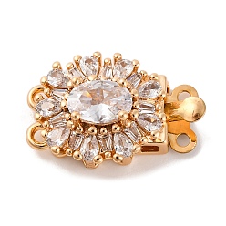 Настоящее золото 18K Латунные застежки из прозрачного кубического циркония с микропаве, без никеля , 2 нитей, 4-луночное, реальный 18 k позолоченный, 20x13x7.5 мм, отверстие : 1.4 мм