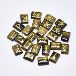 Тигровый глаз Природных тигровый глаз кабошонов, прямоугольник с рунами / футарк / футорк, 20x15x6 мм, 25 шт / комплект