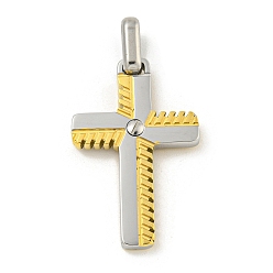 Золотой & Цвет Нержавеющей Стали Ионное покрытие (ip) 304 подвески из нержавеющей стали, крест очарование, золотые и нержавеющая сталь цвет, 28x19x3 мм, отверстие : 6.5x3 мм