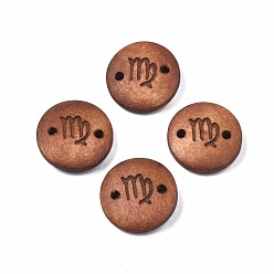 Virgo Wood Links Connectors, Flat Round with 12 Constellations, Dyed, Virgo, 15x4mm, Hole: 1.6mm