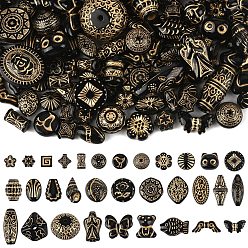 Mixed Shapes 150g непрозрачные акриловые бусины, золотой металл обвитыми, чёрные, разнообразные, 12.5~25x7~25x5~25 мм, отверстие : 1.2~3.5 мм