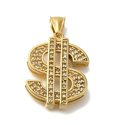 Золотой Ионное покрытие (ip) 304 подвески из нержавеющей стали со стразами, оберег знак доллара, золотые, 32x26x7.5 мм, отверстие : 7.5x4 мм