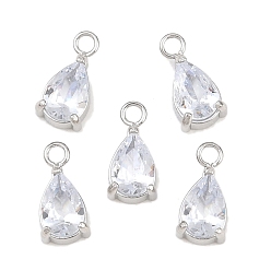 Нержавеющая Сталь Цвет 304 подвески из нержавеющей стали с кубическим цирконием, слезинки, цвет нержавеющей стали, 9x4.5x3.5 мм, отверстие : 1.4 мм