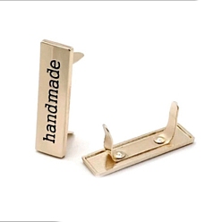 Золотой Декоративные пряжки из сплава, для изготовления пакетов, прямоугольник со словом ручной работы, золотые, 1.2x4 см