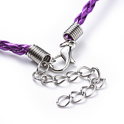 Mixed Color Trendy Braided Imitation Leather Necklace Making, with Iron End Chains and Lobster Claw Clasps, Platinum Metal Color, Mixed Color, 16.9 inchx3mm