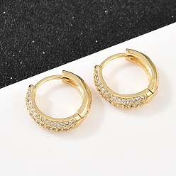 Настоящее золото 18K Серьги-кольца из латуни с прозрачным кубическим цирконием, без кадмия и без свинца, долговечный, стойки покрытие, реальный 18 k позолоченный, 14x14.5x3.5 мм