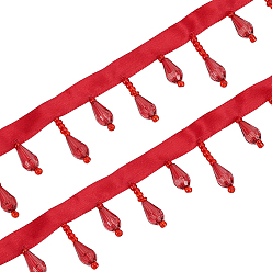 Rot 3 Meter Polyesterbänder, mit Acryl-Perlen, rot, 5/8~1-1/4 Zoll (16~33 mm), 3 Yard/Stk