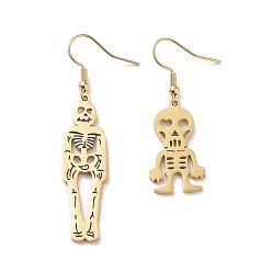 Golden 304 Stainless Steel Dangle Earrings, Skull, Golden, 45~60x11.5~14.5mm